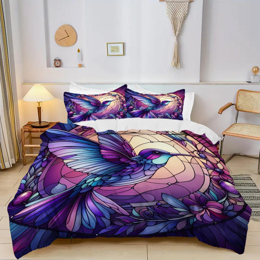 Colorful Glass Kingfisher Pattern 3D Printed Bedding Set, Gorgeous Animal Themed Down Duvet Cover, Soft And Comfortable Luxury D