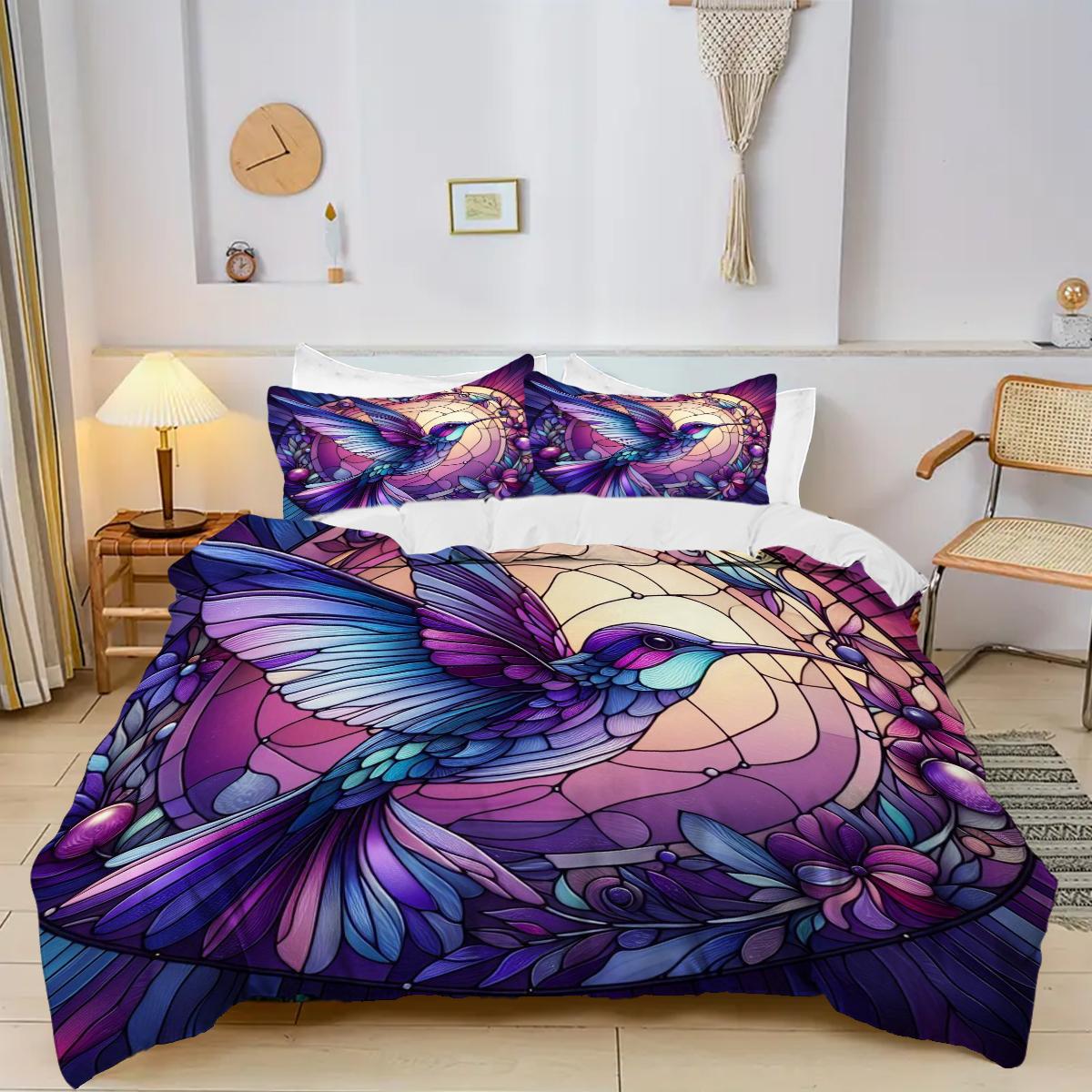 

Colorful Glass Kingfisher Pattern 3D Printed Bedding Set, Gorgeous Animal Themed Down Duvet Cover, Soft And Comfortable Luxury D 135x200cm 2pcs