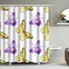 White Shower Curtain with Purple Orchids Yellow Butterflies Waterproof Decor for Bathrooms Black Trim Finish (Large Size) [Item