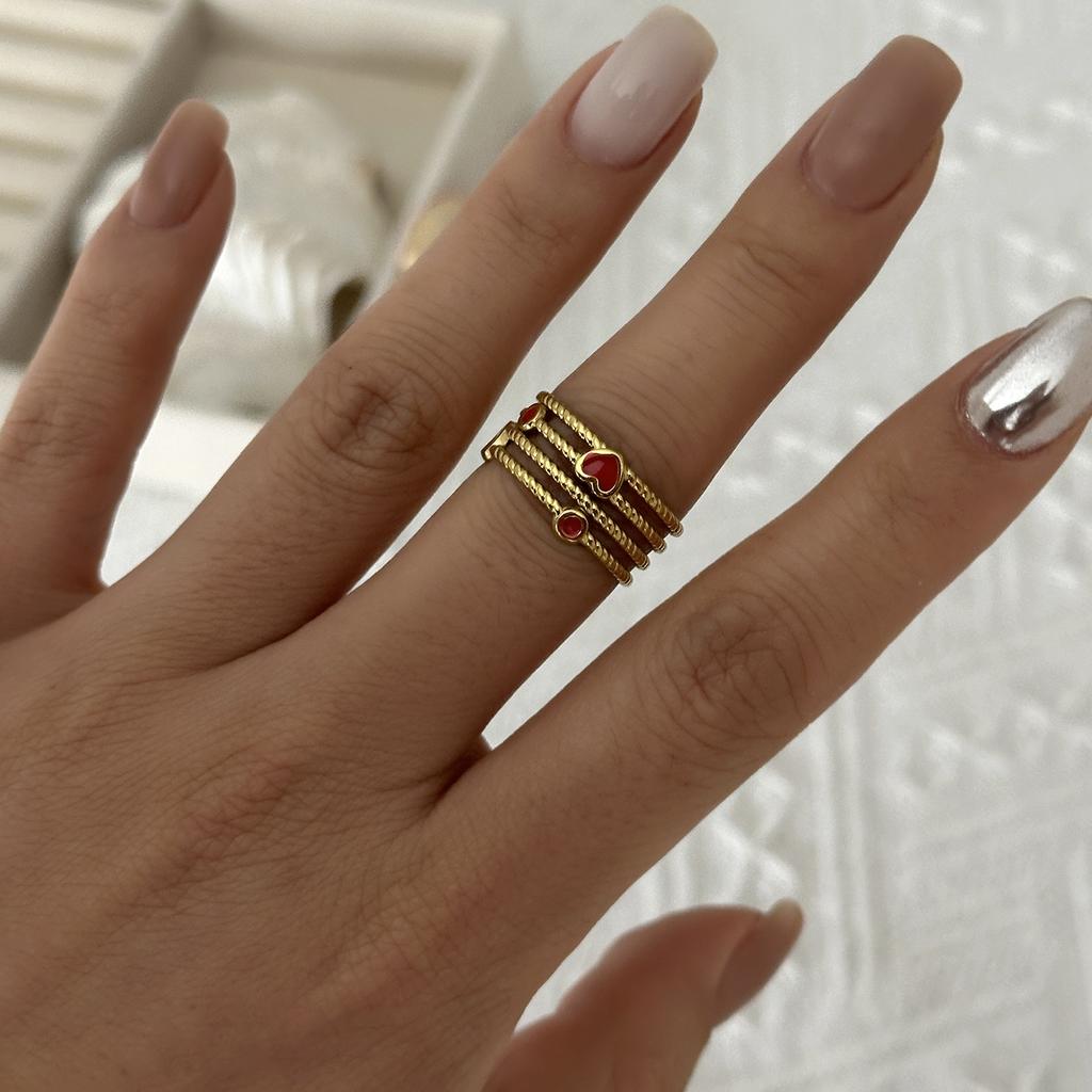 Stainless Steel Vintage Geometric Sunburst Ring For Women Red Love Heart Spiral Flower Finger Rings Party Aesthetic Jewelry Gift
