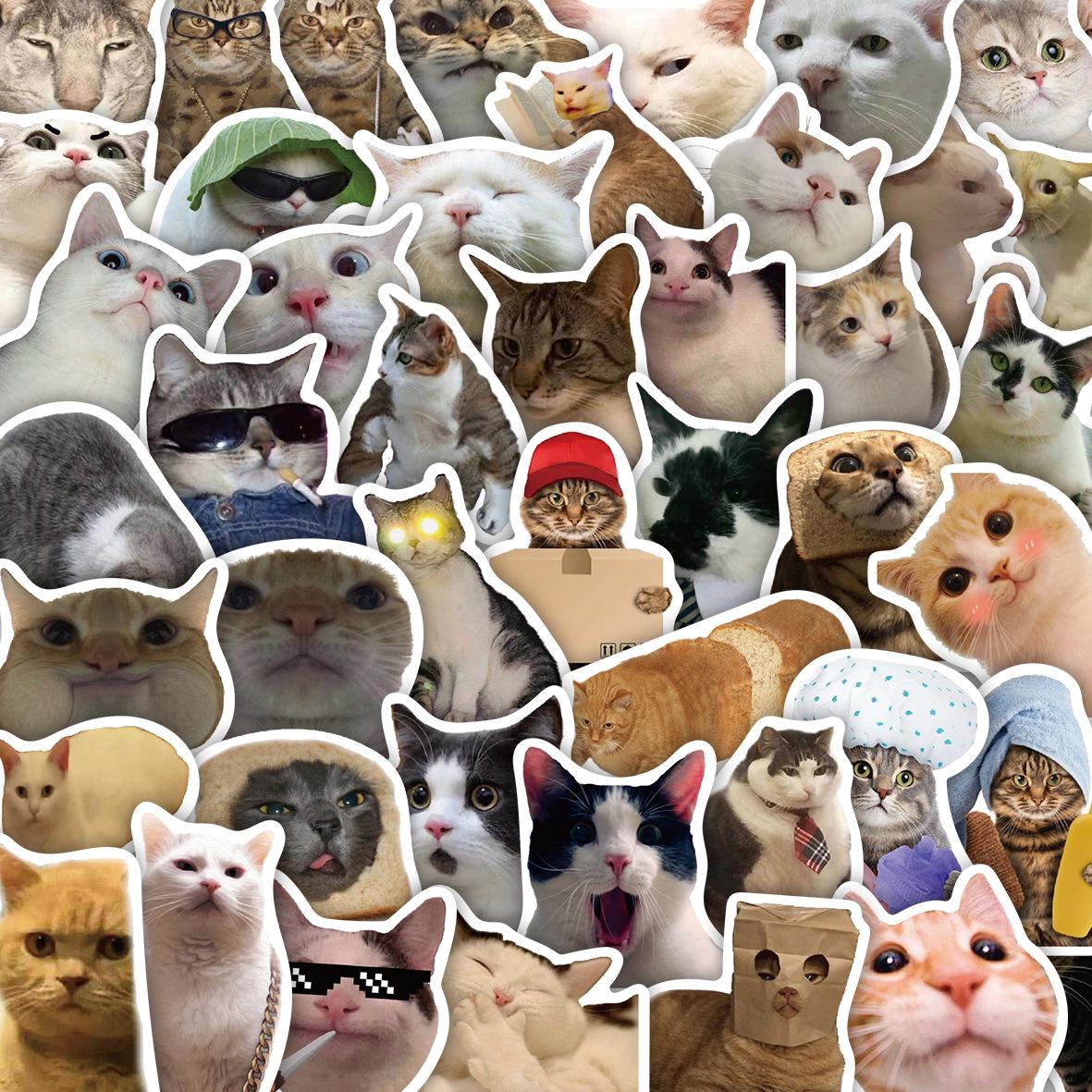 50-Pack PVC Waterproof Cute Cat Emoji Stickers for DIY Notebook Decoration белый