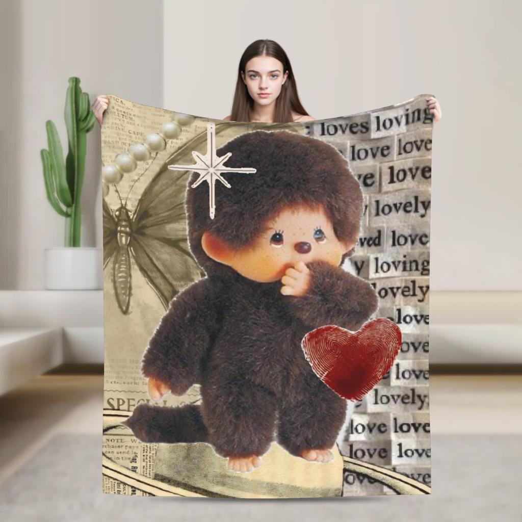 Monchhichis Kun Chan Pärchen Decke Niedliche Cartoon Flanell Tolle Warme Überwurfdecke für Bettwäsche Wohnzimmer Herbst/Winter Outdoor