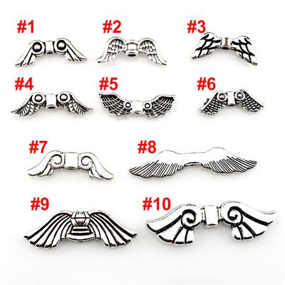 10PCS Vintage Antique Silver Color Alloy Angel Feather Wing Pendant For DIY Jewelry Making