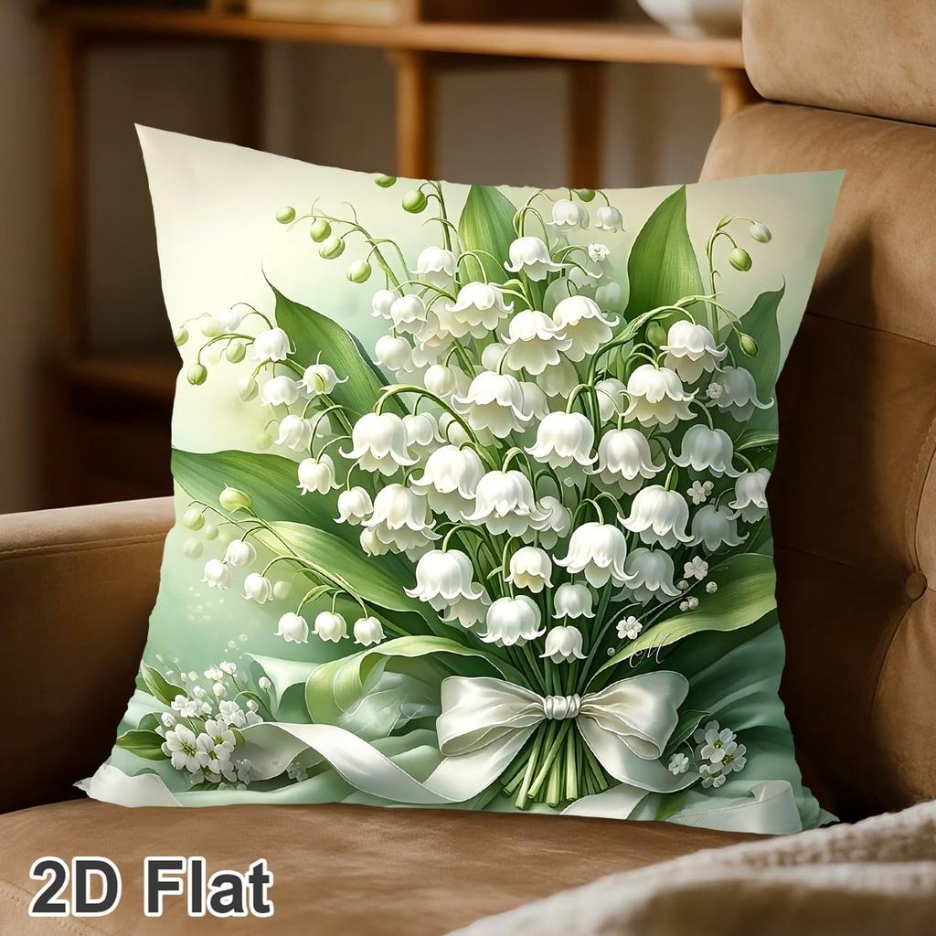 Green Bellflower Pillowcase Floral Themed Reusable Peach Skin Fabric Pillow Cover Sofa Ornaments Living Room Home Decoration