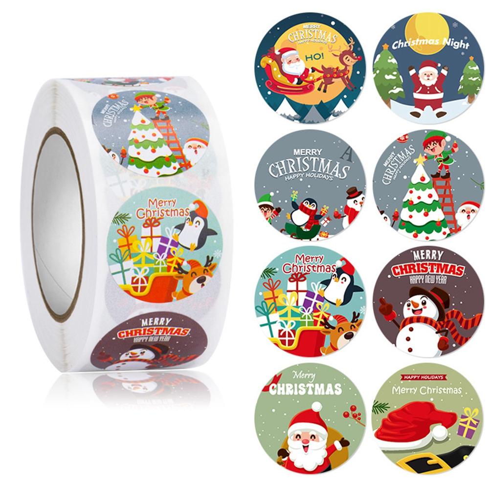 100-500pcs Merry Christmas Stickers Round stickers Christmas Tag for Envelope Sealing Gift Decor Shop Product Packaging Stickers