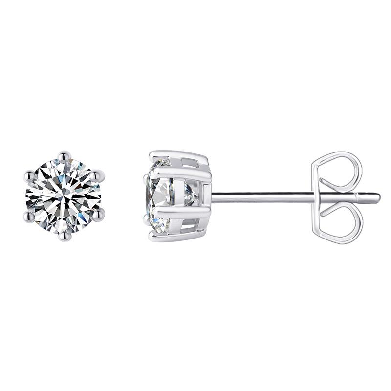 Classic Moissanite Stud Earrings, Women's S925 Sterling Silver, Simple Six-Prong Setting, High-End Cartilage Style.