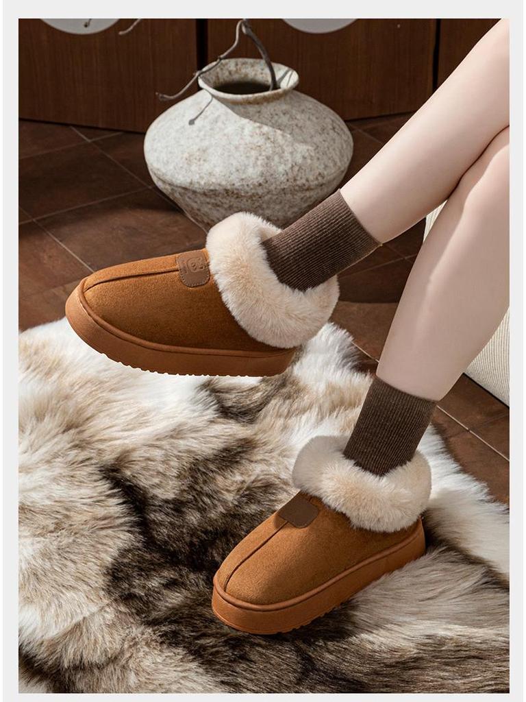 Women's Thick-Soled Winter Cotton Snow Boots & Slippers - Warm, Velvet, Closed-Toe for Outdoor & Home Wear