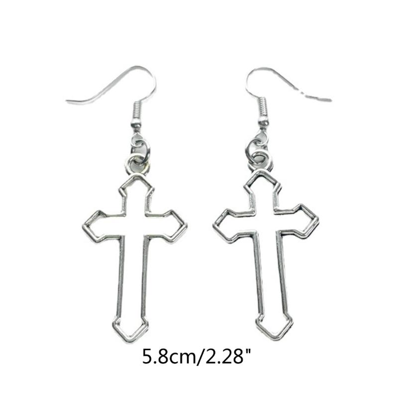Gothic Hollow Cross Dangle Earrings Simple Ear Hooks Punk Style Drop Earrings Statement Jewelry Gift for Women Men
