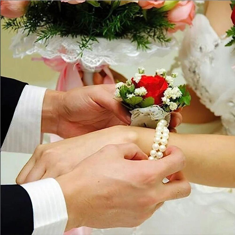 10 Stück Handgelenk DIY Dekor Hochzeit Perlen-Armband Dehnbares Korsagen-Armband Brautjungfer