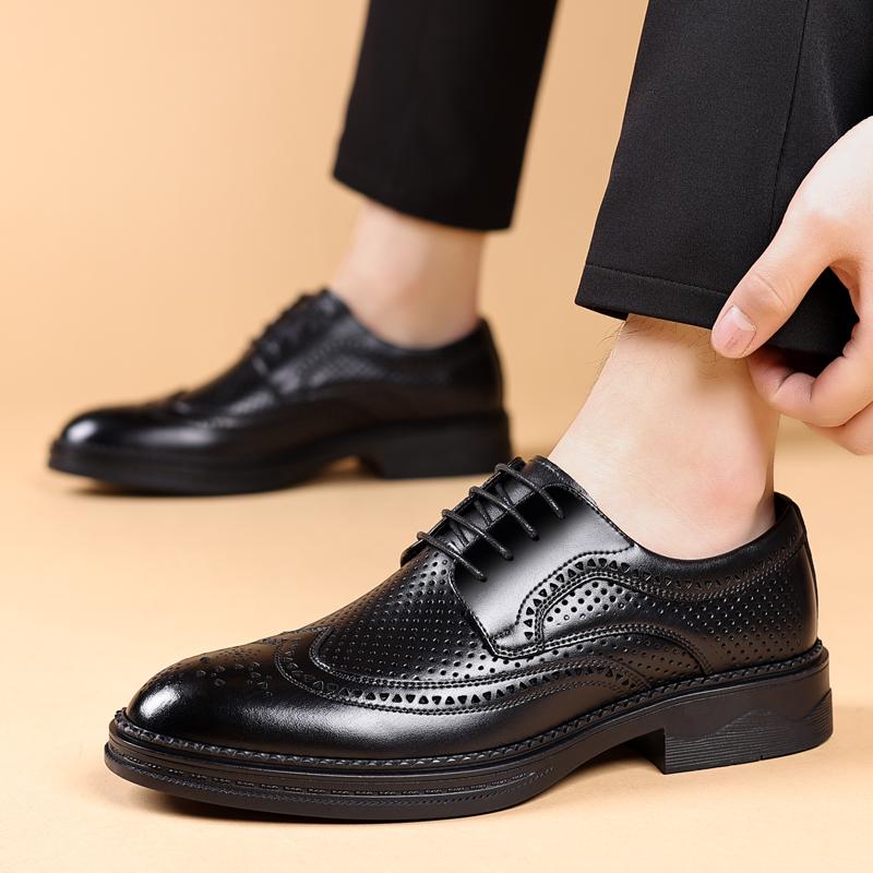 Genuine Leather Shoes Mens Brogues Breathable Black Soft Bottom Man Business Formal Wear Casual Wedding shoes men Zapatos Hombre