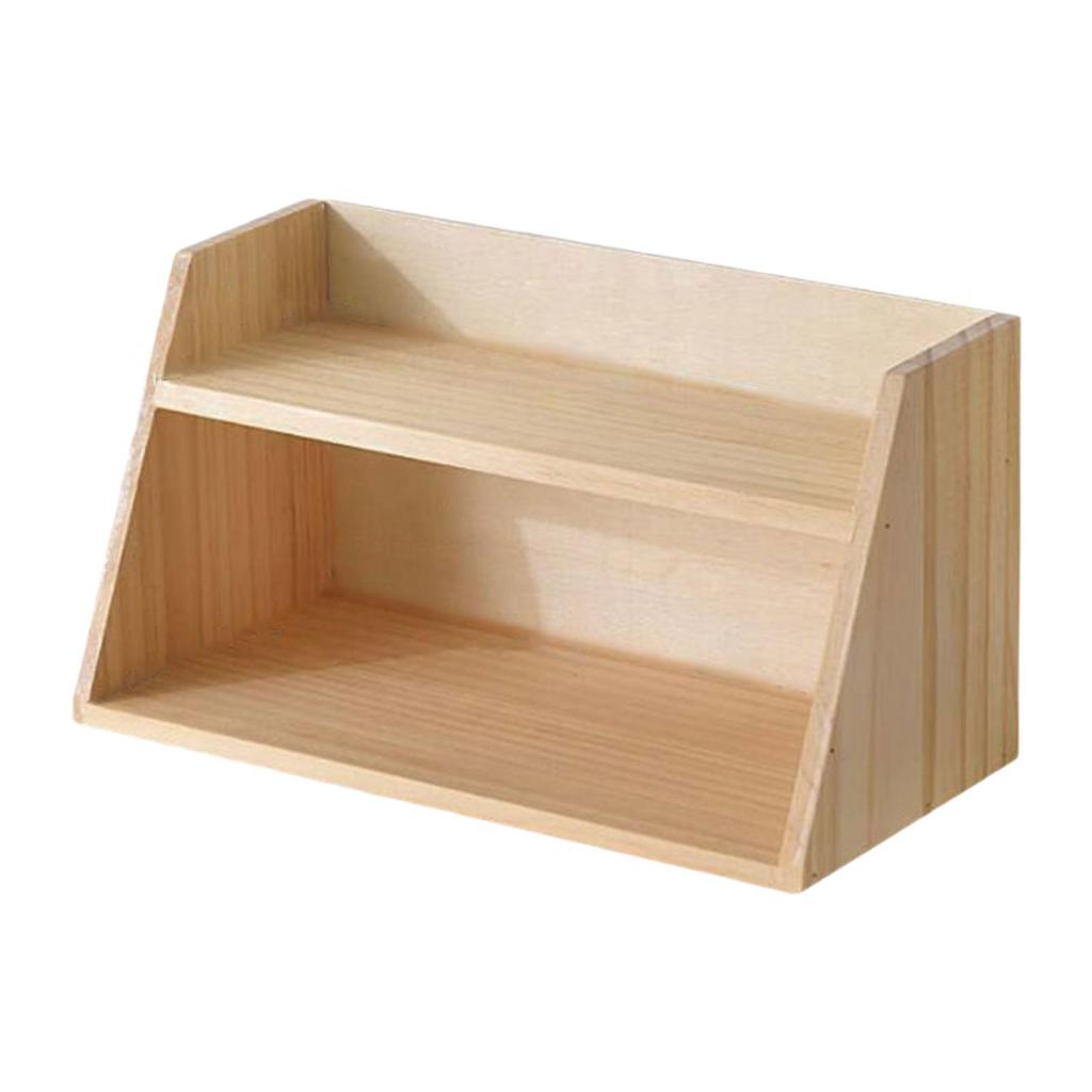Desktop Wood Makeup Organizer Compact Double Layer Desk Storage Box Cosmetic Organizer for Bedroom Vanity Use