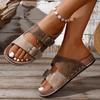 Damen Retro Geometrische Metallschnalle Flache Sandalen Offene Zehen Sommer Strand Schuhe Damen Hausschuhe