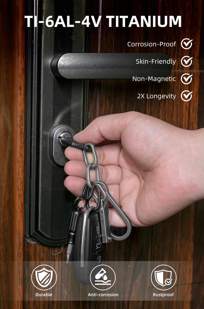 KEEPO LINK Titanium Side Push Keychain Connector, Lightweight, Compact, Quick Release Key Ring for Men, Set of 2, OLO03 (Black, Small)