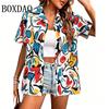 Summer Women's Blouse Fashion Abstract Street Style Short Sleeve Print Shirts Casual Female Button Lapel Shirt Tops 2026 Clothes
