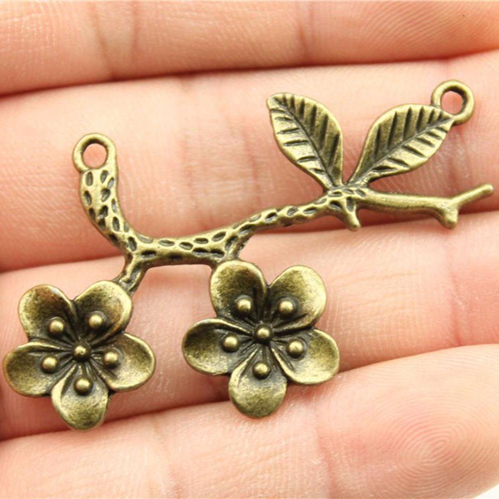 5pcs Flower Branch Connector Charms Pendants Antique Jewelry Making DIY Handmade Craft Pendant