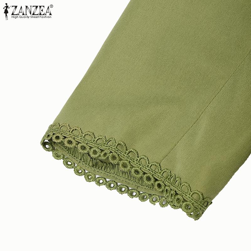 ZANZEA Women Summer Square Collar Casual Short Sleeve Long Dress