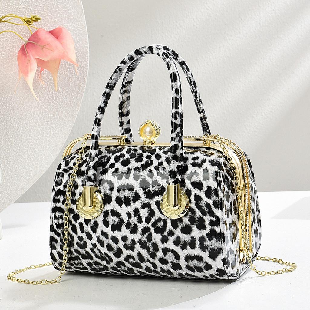 Neue Trendige Glänzende Lackleder Schultertasche, Stilvolle Und Personalisierte Leopardenmuster Diamantbesetztes Design Handtasche