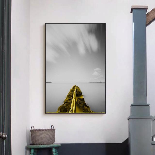 Golden Retro Natural Scenery Canvas Poster Nordic Boat Tree Lake Wall Art Modern Home Decoration Picture for Interior Paintings