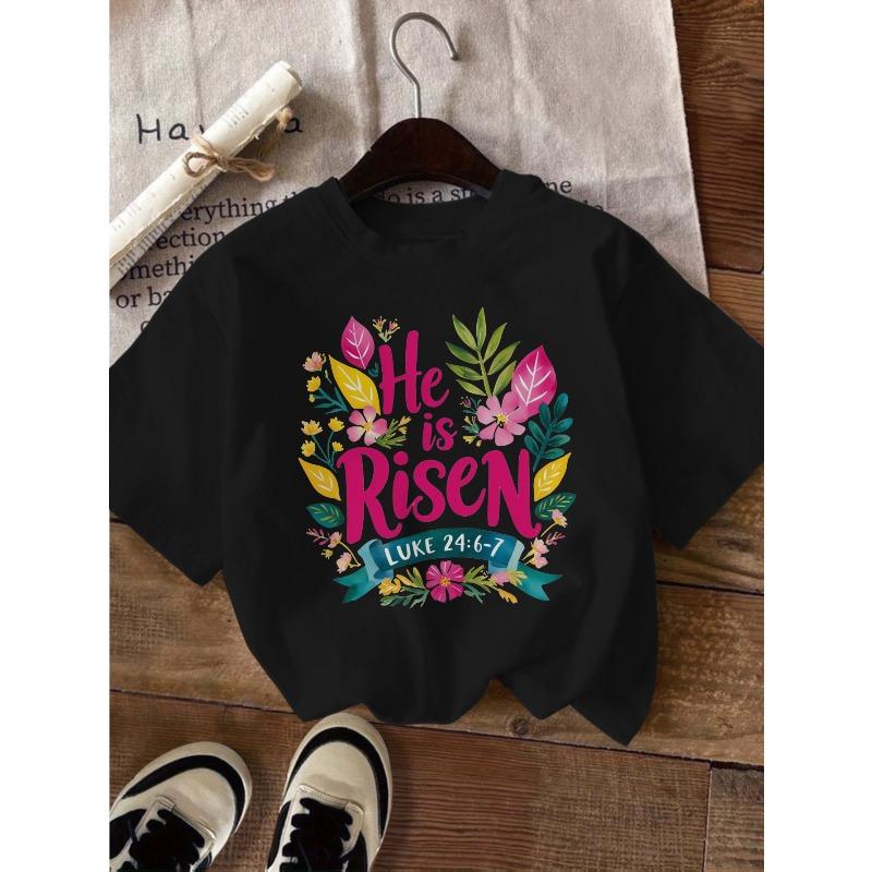 

European Size Childrens Floral-patterned Short Sleeved T Shirt Comfortable and Casual 98cm чёрный