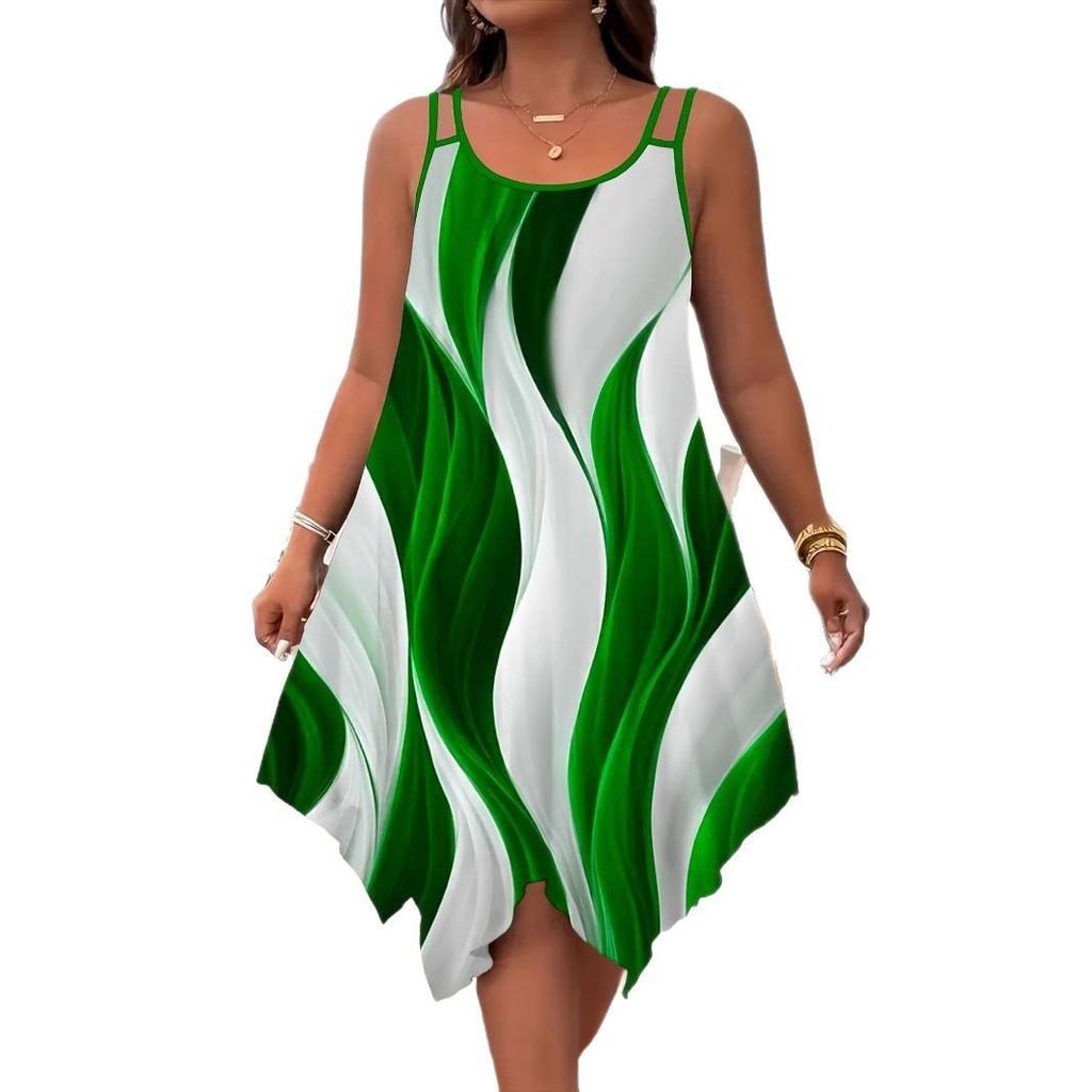 2026 new women's clothing printed shoulders random European and American fashion large size dress women with hem summer