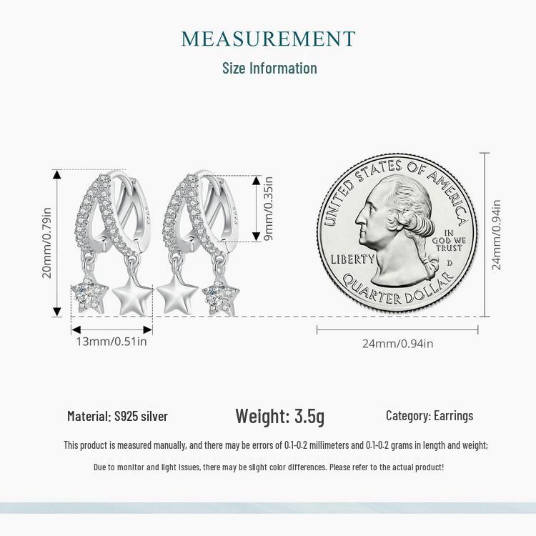 Avle Swaying Double Ring Star Earrings - S925 Sterling Silver, Cross-Border Women's Versatile Design