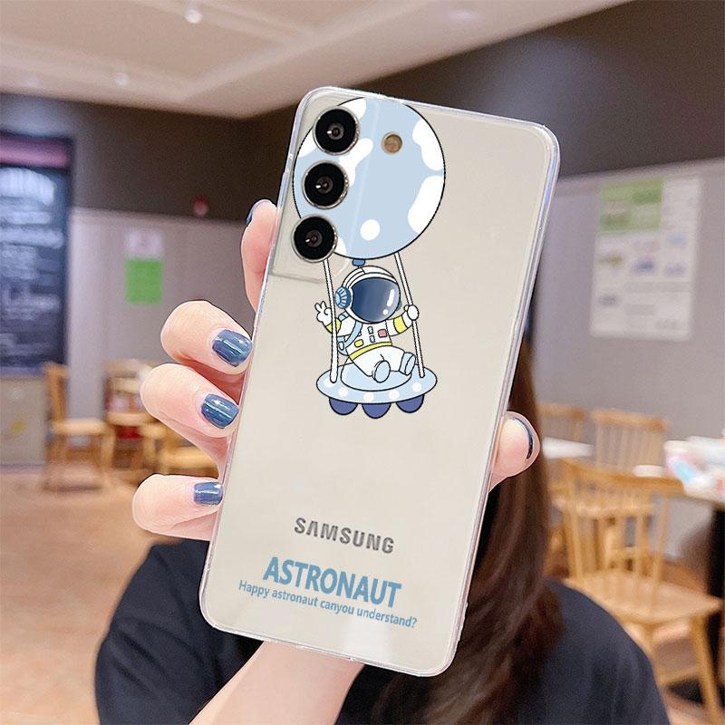 Transparente Hülle für Samsung Galaxy S22 S20 FE S21 S10 S9 Plus Note 20 Ultra 10 Lite 9 Weiche Handyhülle Niedlicher Cartoon Astronaut Planet