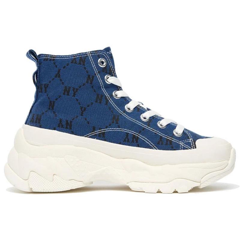 MLB Chunky High Anti-Slip Wear-Resistant High-Top Canvas Shoes Unisex Blue Sneakers 3ASHU311N-50BLD