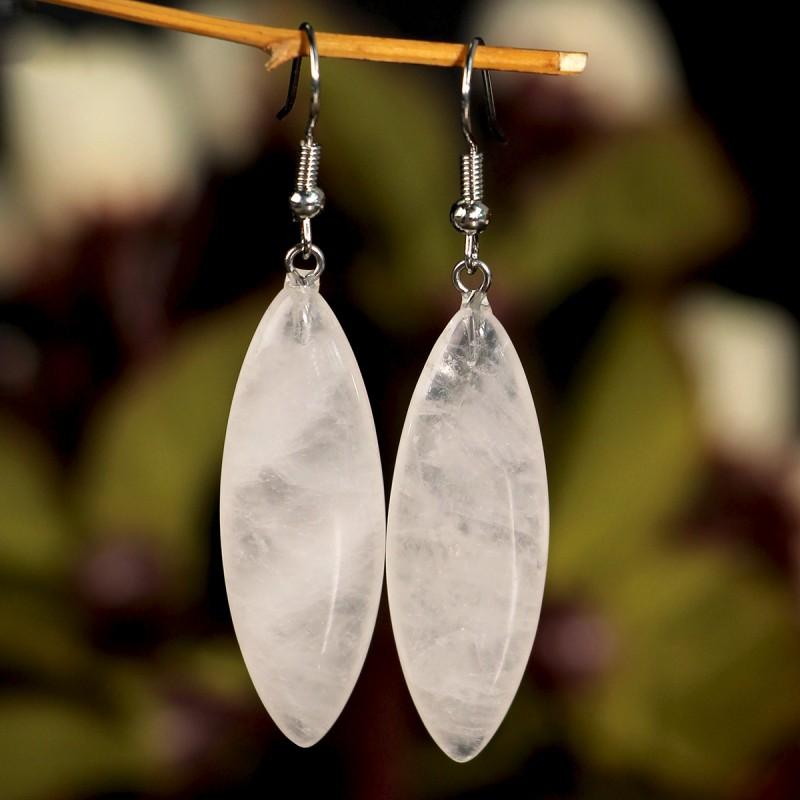 Elegant Oval Pink Crystal Drop Earrings Women Natural Stone Jewelry Stylish Everyday Accessory Clear Quartz