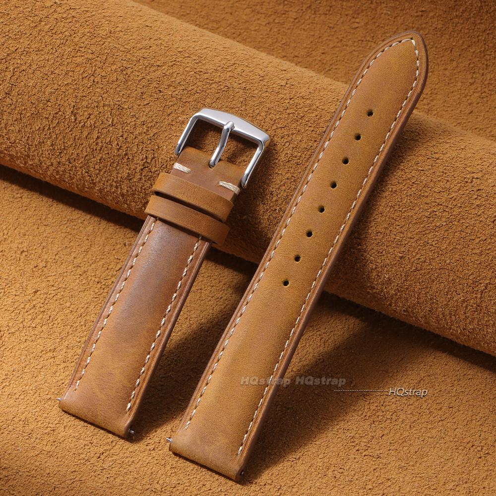 Correa de Reloj de Cuero Genuino de Vaca 18 mm 20 mm 22 mm 24 mm Correa Retro Hecha a Mano con Hebillas Metálicas para Hombres Mujeres Correa de Liberación Rápida