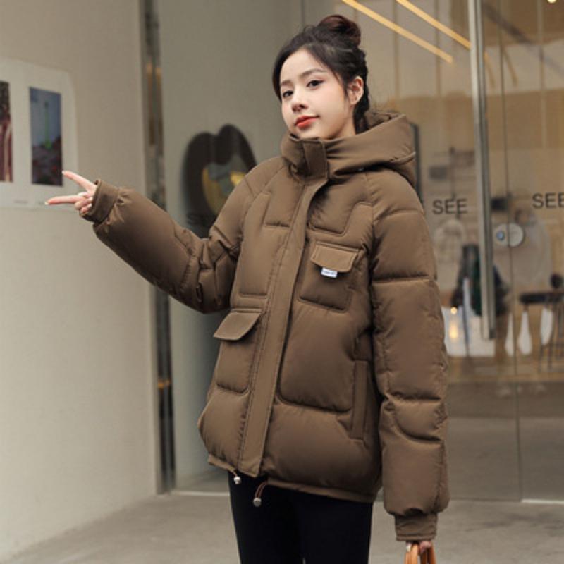 

Женская зимняя куртка с накладным карманом на молнии, однотонное пуховое хлопковое пальто с капюшоном, ветрозащитное теплое утепленное пальто, женская повседневная свободная верхняя одежда 3XL кофейный