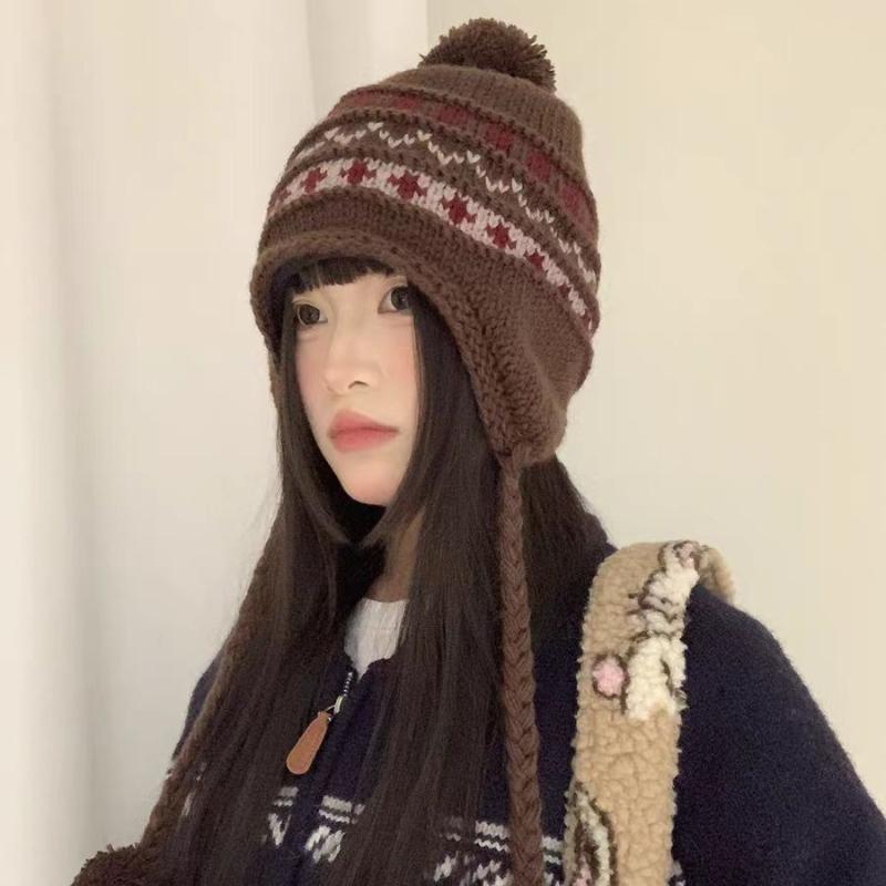 Winter Warm Hat  For Women Cap Outdoor Fair Isle Thickened Cap Protect Ears Warm Wool Couple Cap Cold Hat
