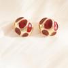 Red Enamel Drip Floral Stud Earrings - Three-Dimensional Christmas Retro Design, Gold-Plated Copper with High-End Color Retention for Women