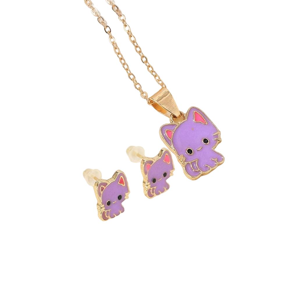 Trendy Cats Ear Accessories Set Pendant Necklace and Studs Earrings Suitable for Individualistic Women and Children