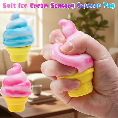 Ice Cream Cone Squeeze Toy Soft TPR Ice Cream Portable Squeeze Ball Squishies Birthday Party Favors Gifts for Kids and Adults