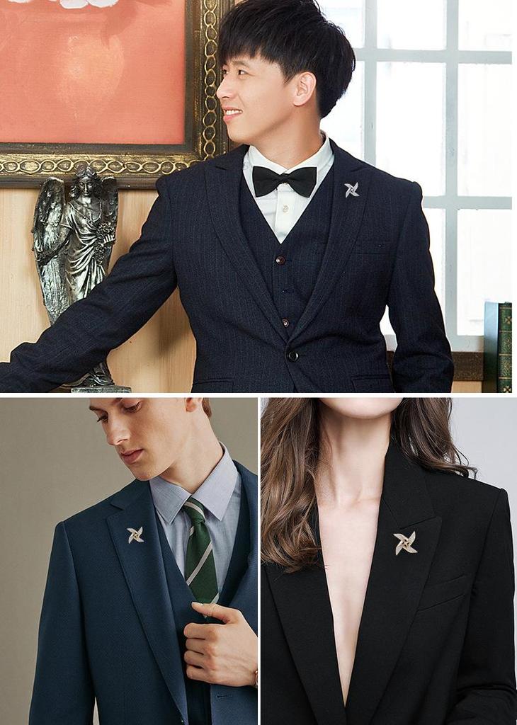 Crystal Pinwheel Men's Brooch - High-End Lapel Pin with Inlaid Zircon for Women's Accessories