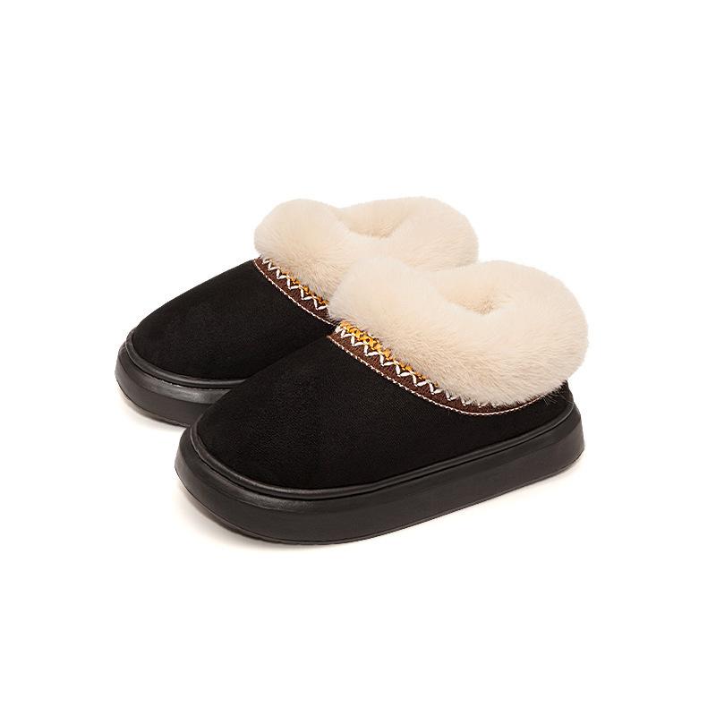 New couple big hair cotton slippers winter home thickened plush warm cotton shoes thick sole non-slip