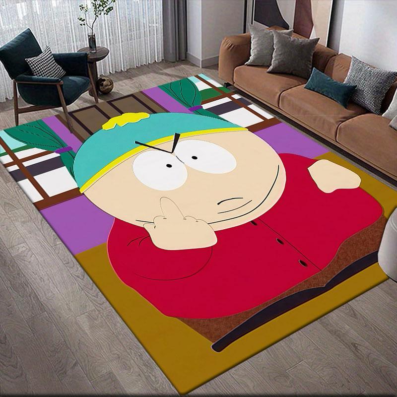 Eric Cartman Flannel Printed Carpet, Home Sofa Decoration for Living Room & Bedroom, Non‑Slip Play Flannel Floor Mat for Game Room