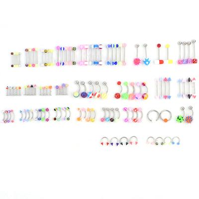 110pcs/set Tongue Nose Belly Button Rings Mixed Stainless Steel Body Piercing Jewelry