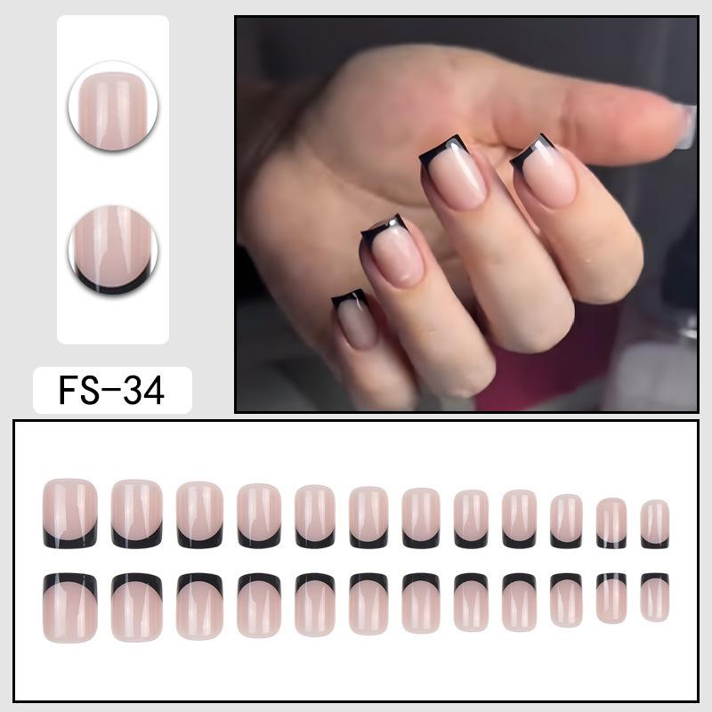 24 Pcs Nude Acrylic Press On Nail Art Short Medium Cheap Artificial Nails Simple White Black French Tips Fake Nails Set For Glue