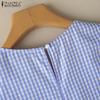 ZANZEA Women Square Collar Short Sleeve Casual Grid Print Blouse