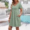 Fashion Summer Spring Short Sleeve V-Neck Casual Dresses