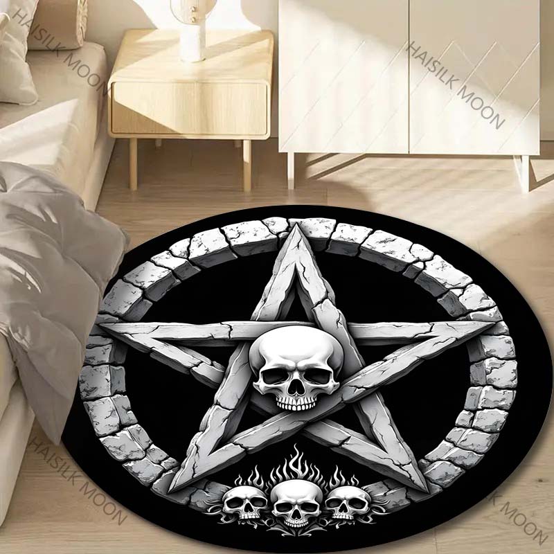 Mehrere Größen Pentagramm Totenkopf Stein Kunst Druck Runder Teppich Wohnzimmer Schlafzimmer Tisch Stuhl Sofa Dekorativer Teppich Luxusgeschenke