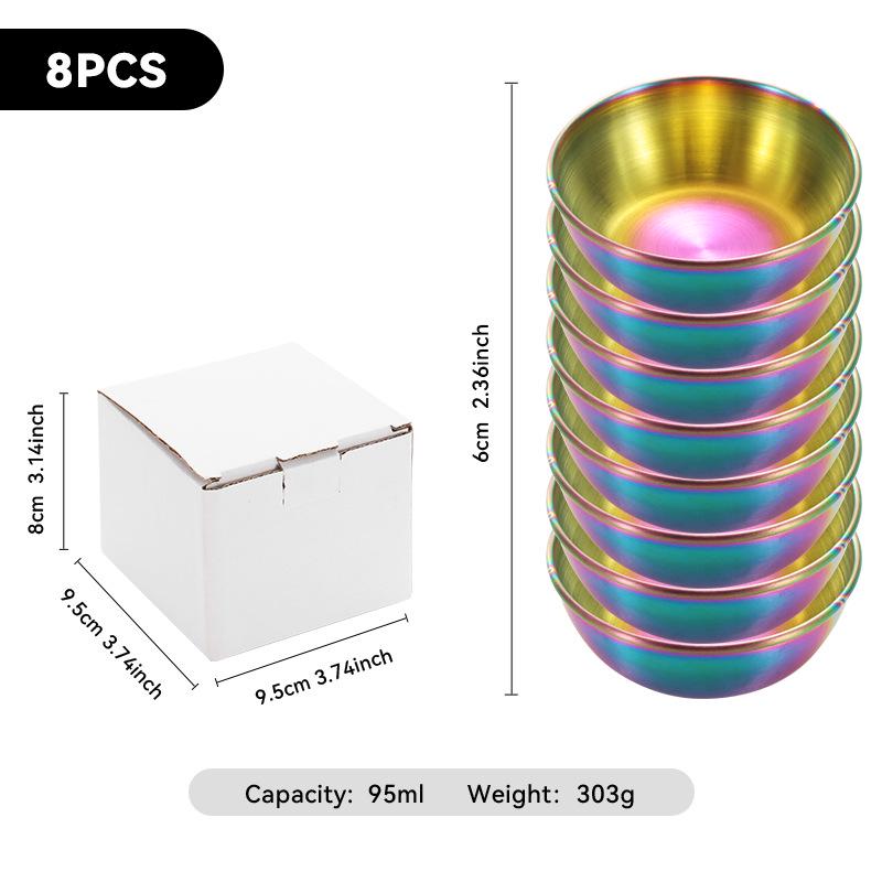 4-Piece Set of Gold 304 Stainless Steel Round Seasoning & Dipping Bowls for Soy Sauce