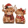 Rustic Christmas Table Centerpieces 2Pcs Highland Cow Ornament Set, Decorative Wooden Tabletop Farmhouse Tiered Tray Decor Figurine for Holiday