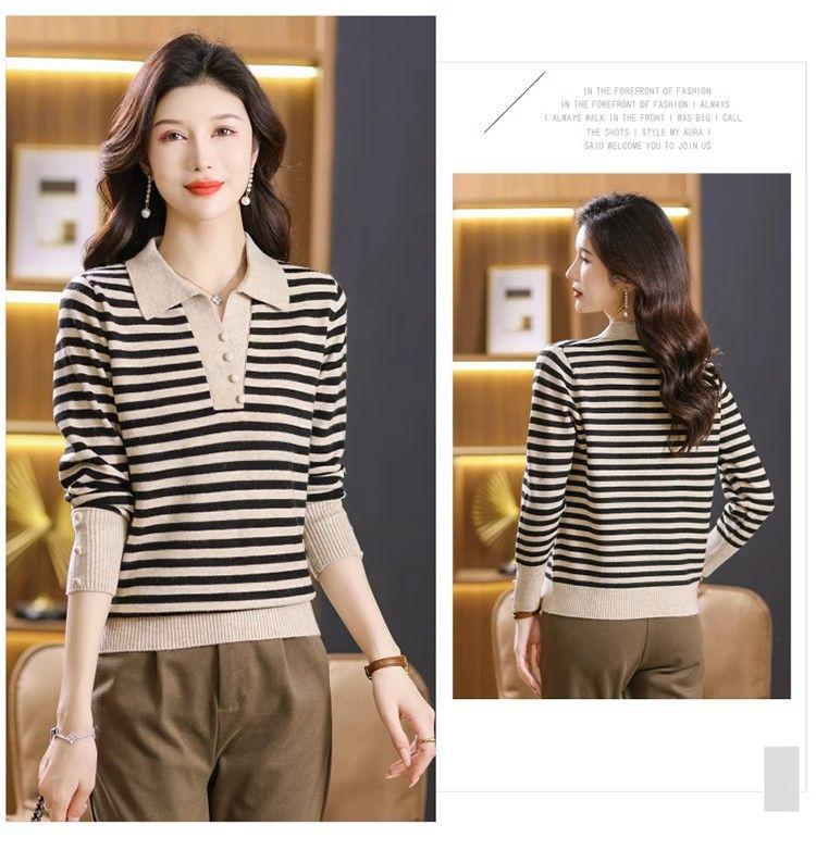 Stylish Women's Lapel Knit Sweater - Spring/Autumn Short Pullover for Middle-aged