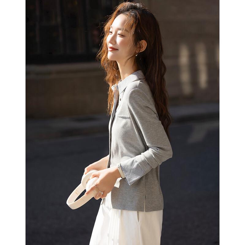 Demana Women's Lapel Color Block Patchwork Shirt
