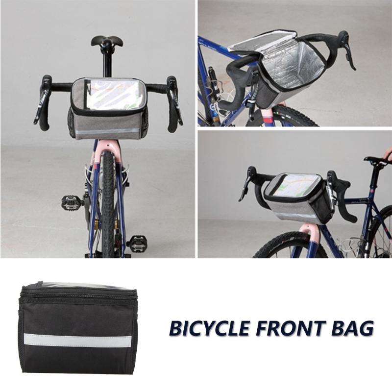 Bicycles Handlebar Bag Bike Panniers Coolers Bag with Reflective Strips Front Handlebar Storage Pouches Cycling Accessory