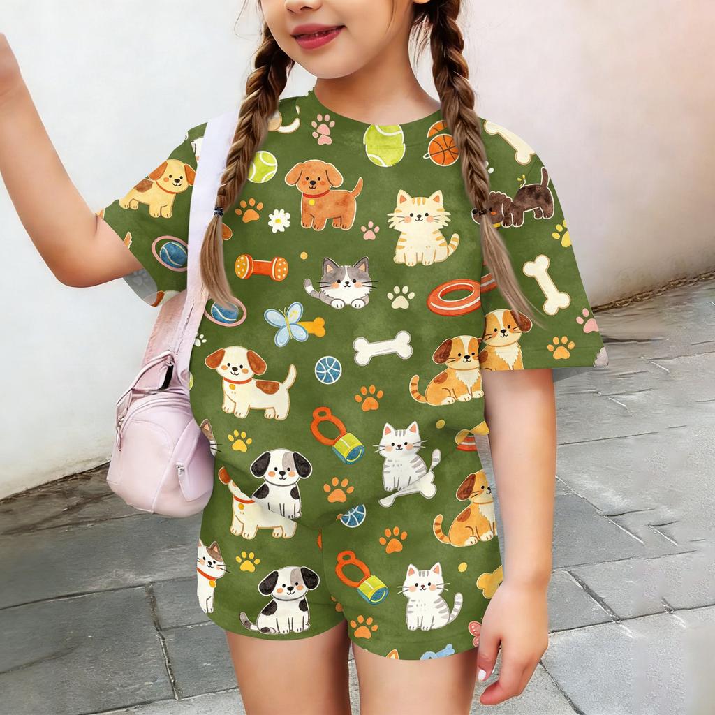 Kids Casual Short Sleeve Top and Shorts Set Animal Print Summer Outfit Lightweight Comfortable Breathable Fabric for Boys and Girls