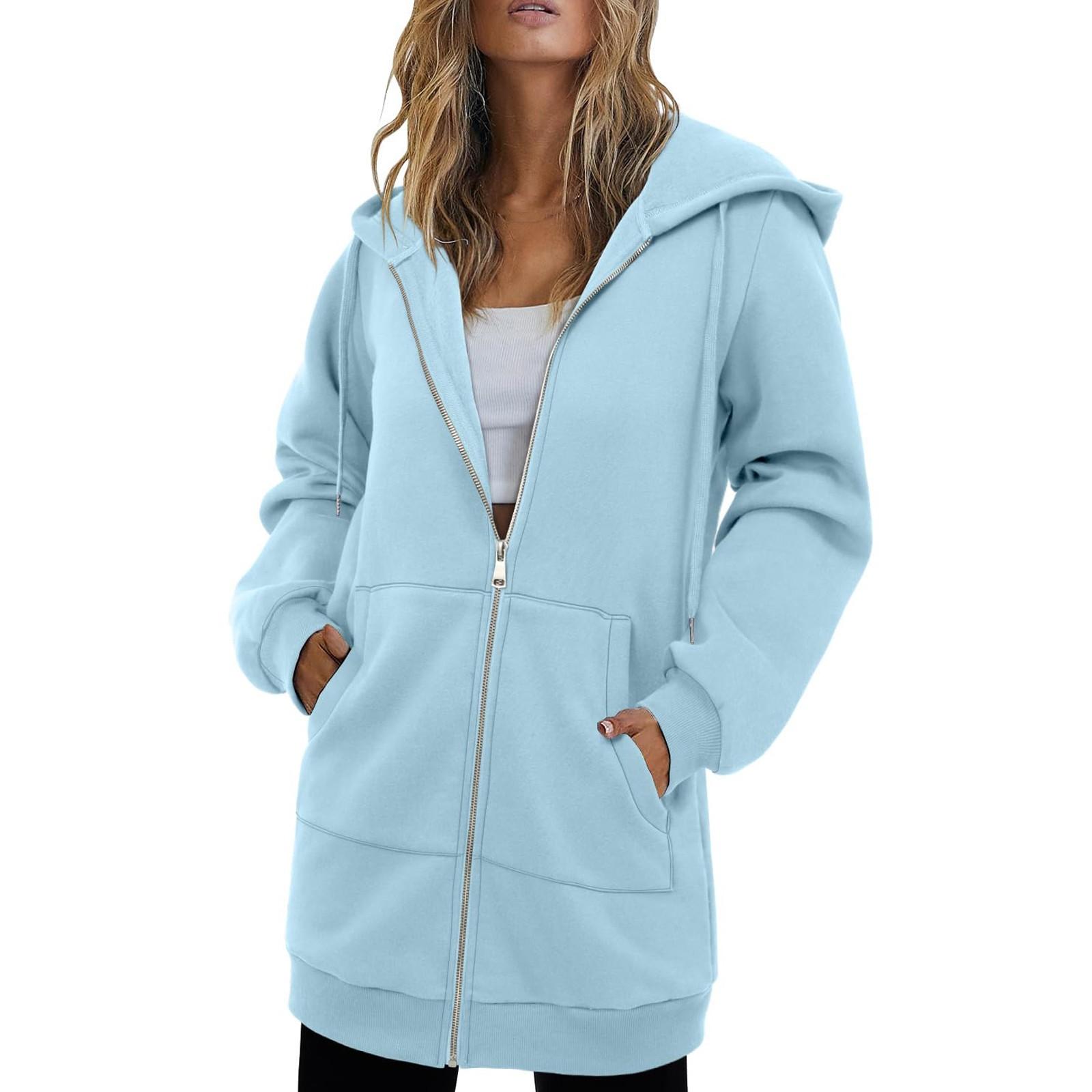 

Женская толстовка на молнии с длинным рукавом, толстовки с капюшоном и карманами, куртка, пальто для женщин L