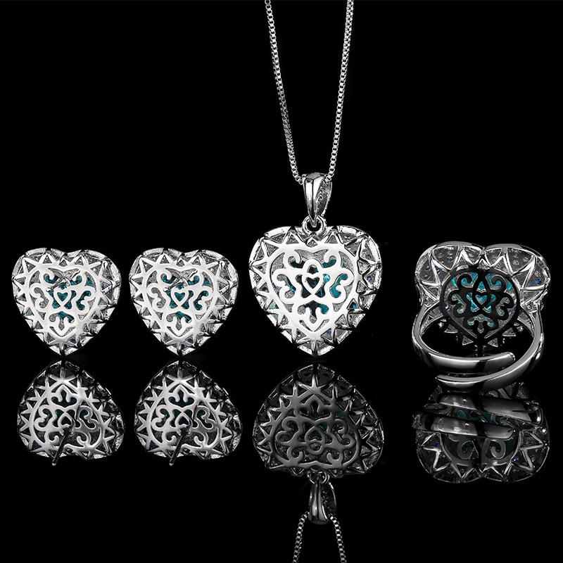 Schmuckset Ring Halskette Ohrringe Herz des Ozeans Paraiba Blu-Ray Premium Damenschmuck